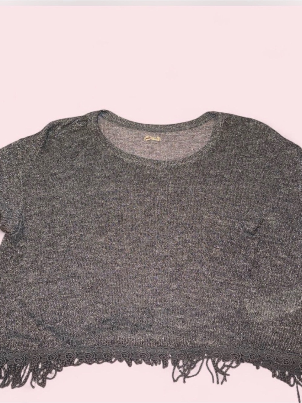 Hollister Women's Gray Cropped Fringe Sweater